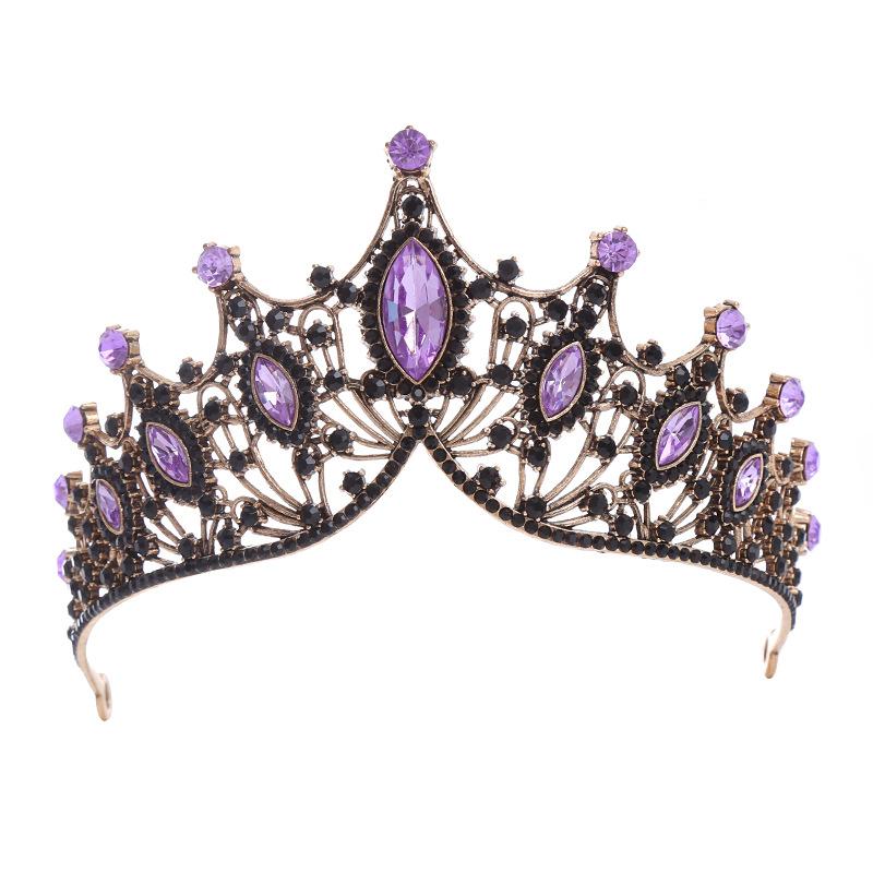 New Bridal Crown Retro Black Baroque Diamond Crystal Tiara Birthday Wedding Headband
