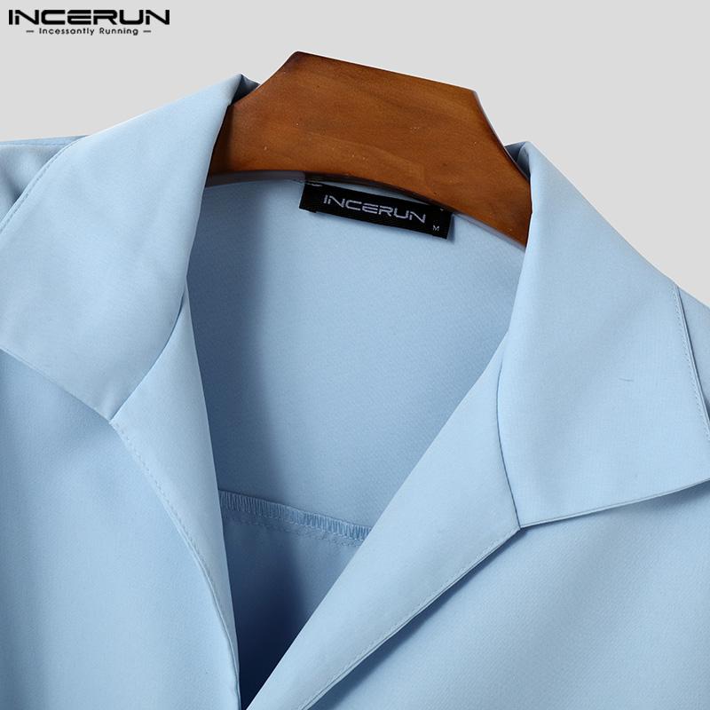 INCERUN Pánské jarní košile s dlouhým rukávem a klopou, boční knoflíky, ležérní topy