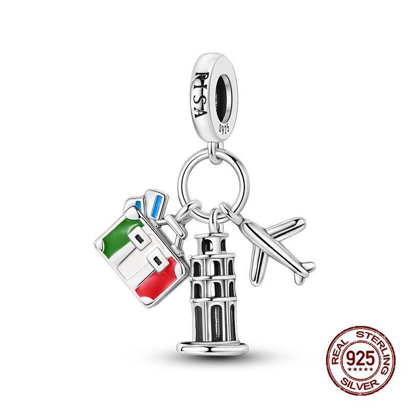 Klassischer Kupfer Eiffelturm Koffer Berühmte Sehenswürdigkeiten Charms Perlen Passend für 3mm Original Armbänder DIY Schmuck Geschenk