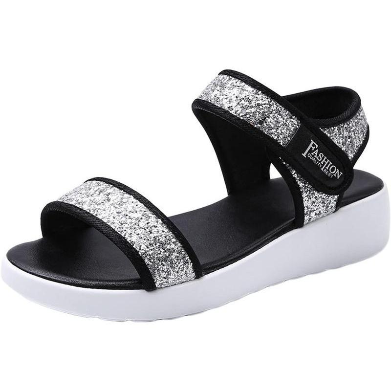 Glitter Sandals Women s Flat Sandals Korean Style Casual Office Velcro Stylish Breathable Light Comfort