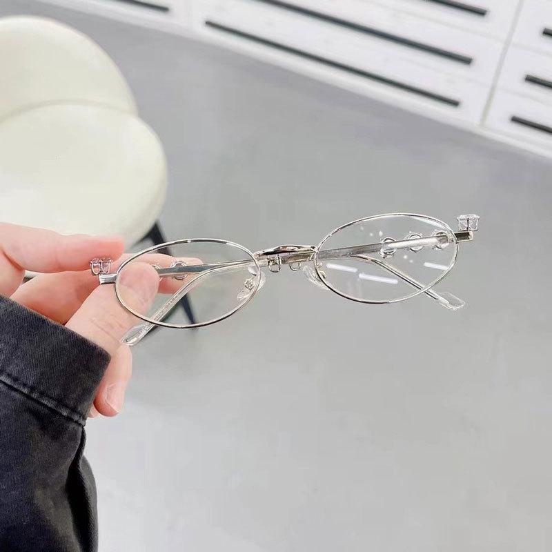 Diamond-Encrusted Oval Glasses Can Be Matched With Myopia Fashionable High-End Plain Decorative Flat Glasses Sunglasses