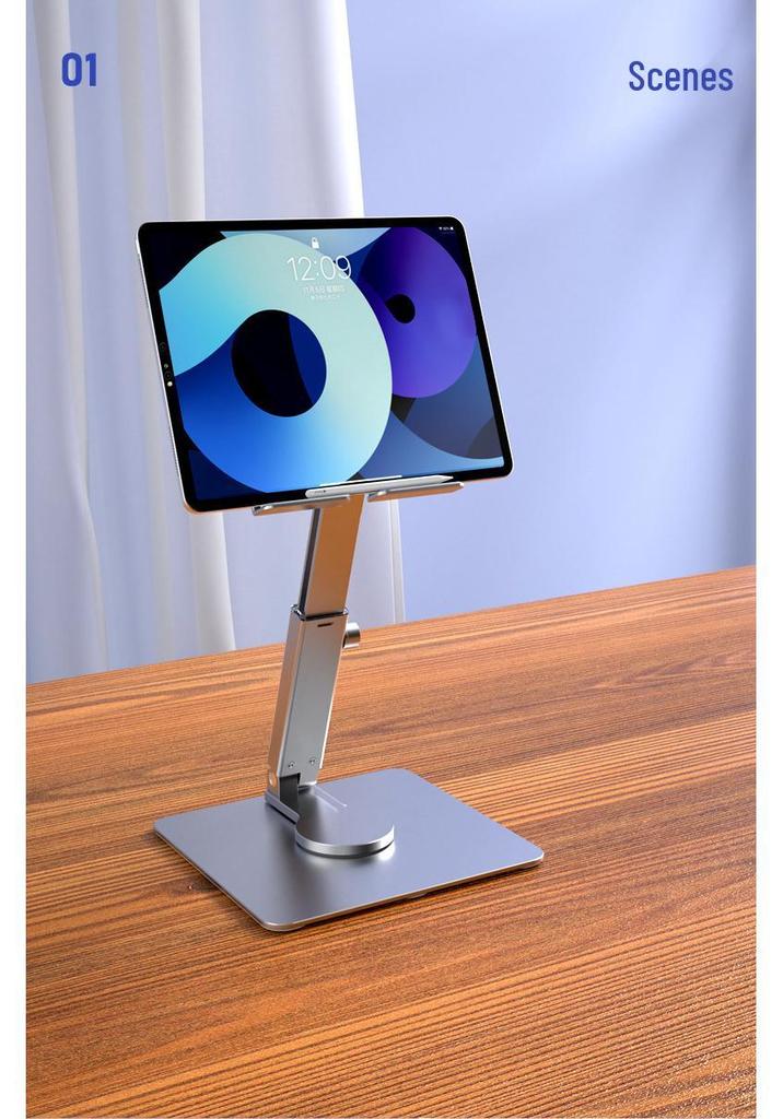 Adjustable Aluminum Tablet & Phone Stand: Foldable, Telescopic, Rotating, Portable.
