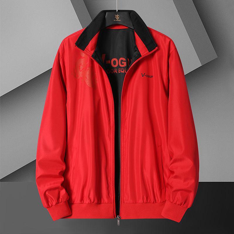 Herren Wende Windbreaker Jacke mit Stehkragen – Frühling/Herbst, Lockerer Schnitt, Große Größen.