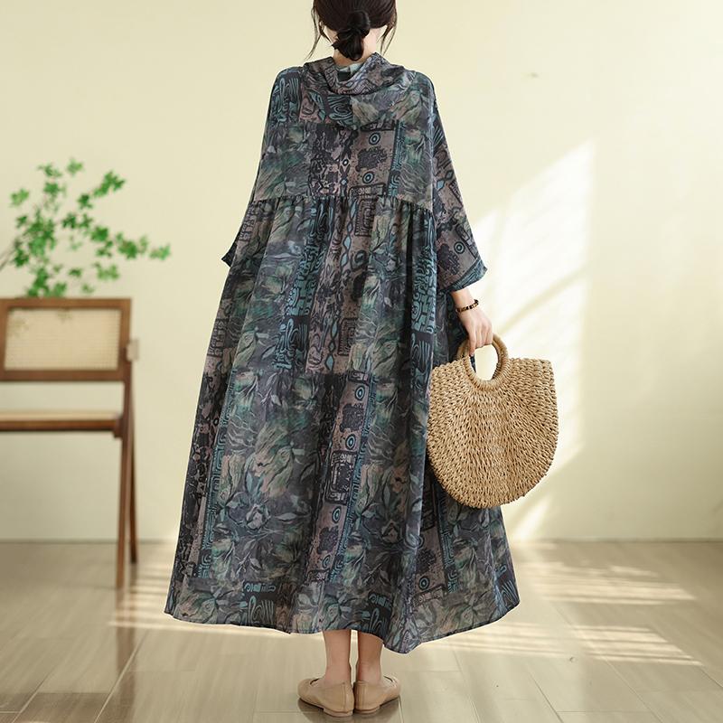 DIMANAF New 2026 Women Plus Size Summer Maxi Long Dress Cotton Hooded Loose Oversize Casual Lady Vintage Print Beach Sundress