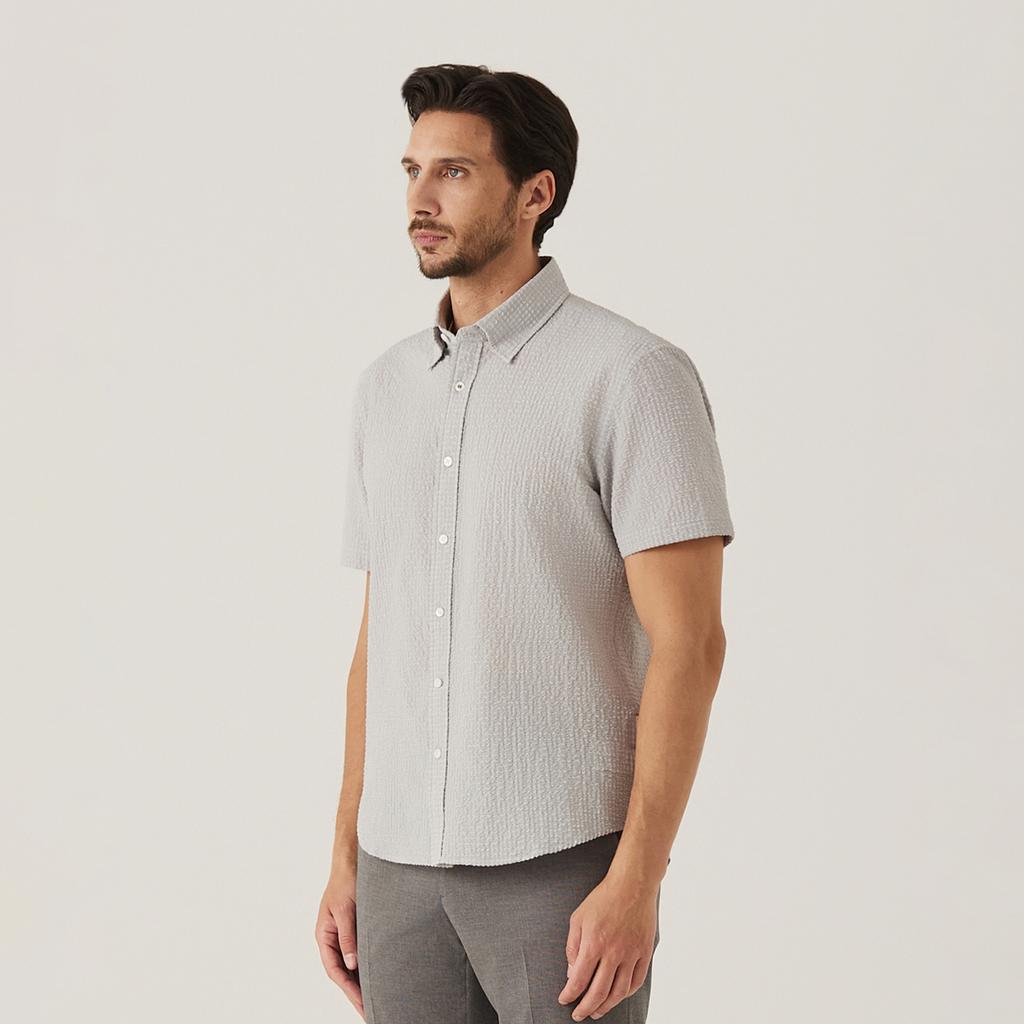 FERRAROMILANO Solid Seersack Shirt L/Grey (Amsftwb20232)