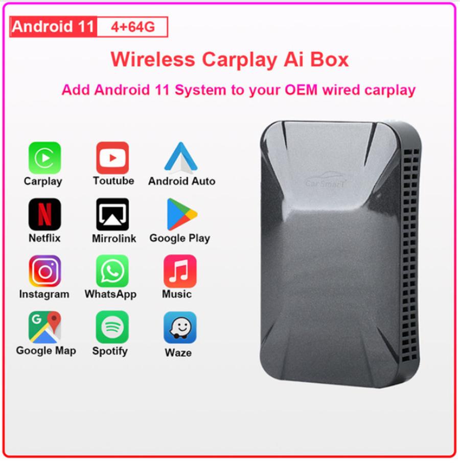 Car Wireless Android Auto TV Box For Netflix Youtube Multimedia Player 4+64G