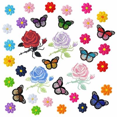 Bunter Rose Schmetterling Blume Stickerei Stoffaufnäher: Kappe & Dekor Serie