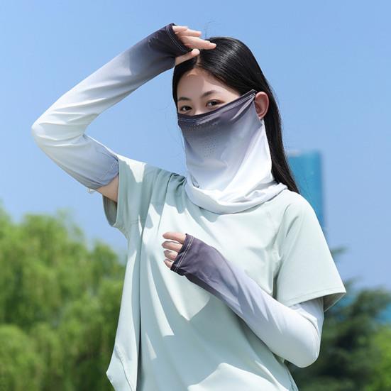 2Pcs/Set Face Guard Sun Protection Oversleeve Set, Ice Silk Cooling Fabric Arm Sleeves with Thumb Buckle Cuffs, Outdoor Cycling Driving Beach Summer