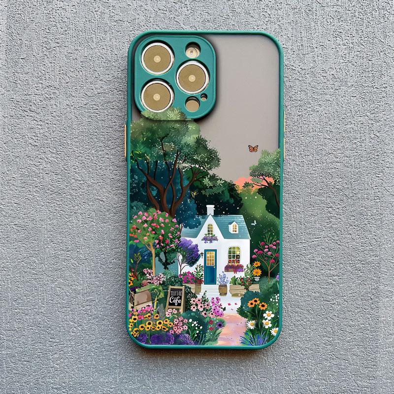 

Fashion Garden Style Coffee Shop Phone Case For iPhone 11 12 Mini Pro Max 13 14 15 16 Pro Max X XS XR 7 8 Plus Shockproof Covers iphone 14