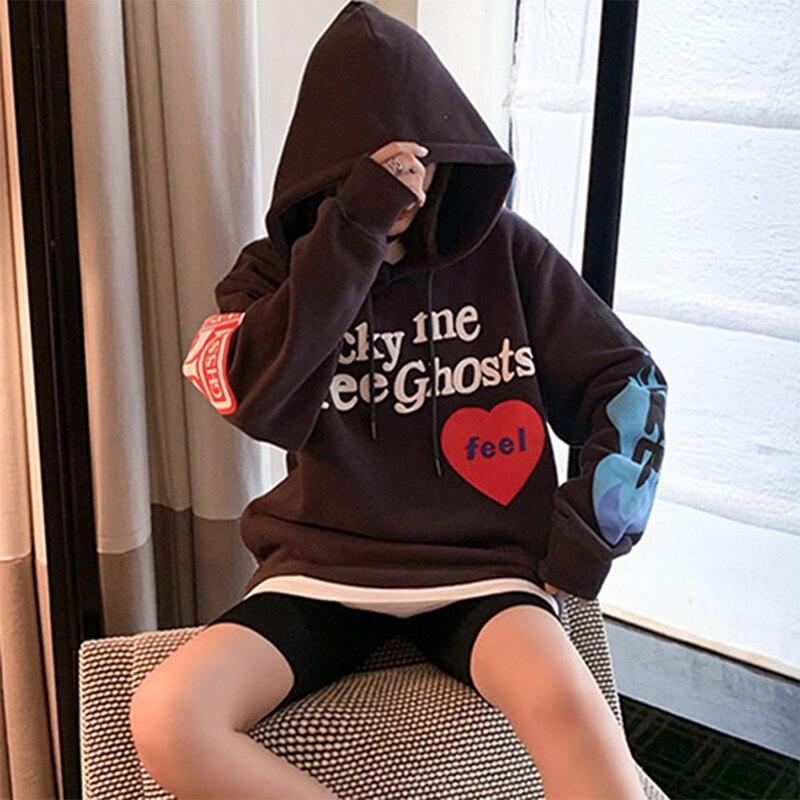Lucky Me I See Ghosts Letter Print Sweatshirt Couple Kanye West Graffiti Winter Pullovers Hooded Hoodie Hip Hop Long Sleeve Coat