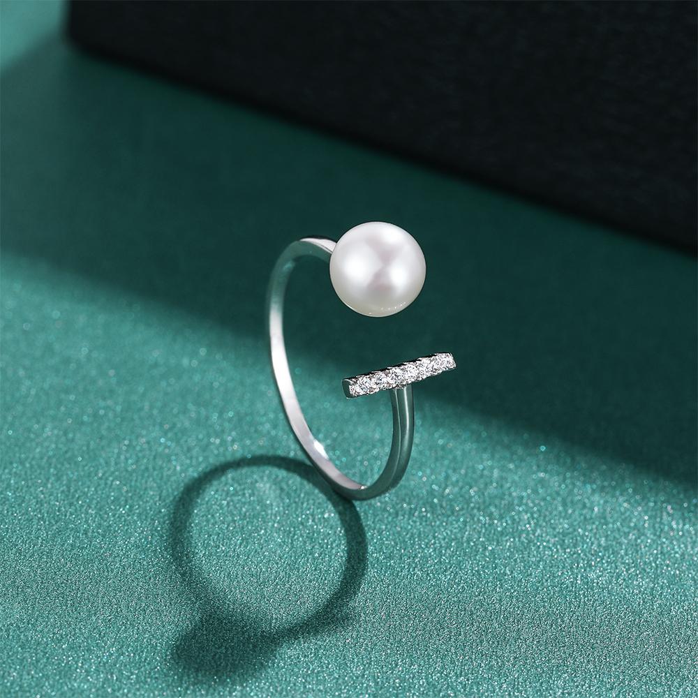 Seulement Natural Freshwater Pearl 925 Silver Zircon Open Ring Fashion Geometric Jewelry for Women Elegant Daily Wear