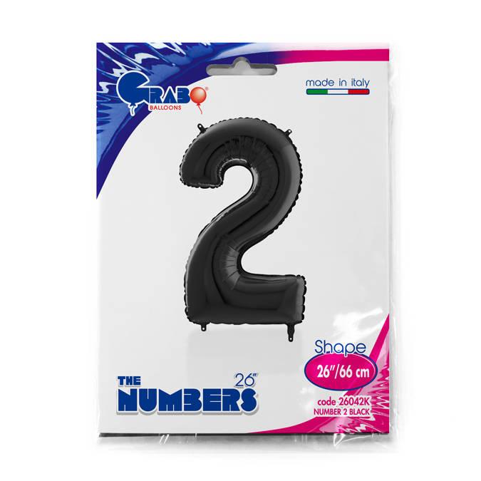 Balon Foliowy Cyfra 2 Czarny, 66 Cm Grabo