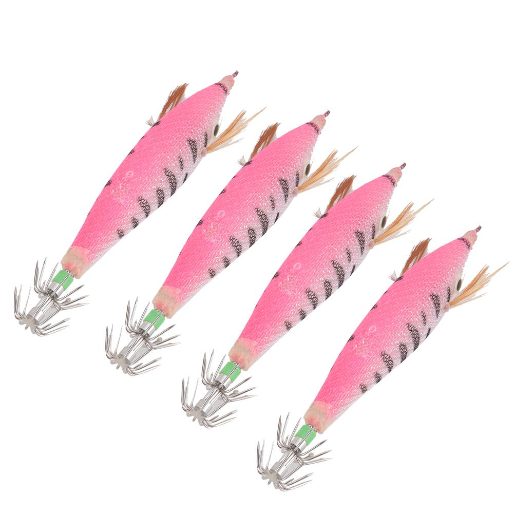 4Pcs Artificial Simulation Fish Lure Bait Fishing Tackle Dual Squid Hook with Luminous Stick Slotpink