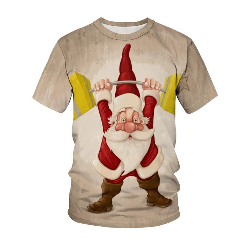 Atmosferă festivă de Crăciun, model imprimat 3d, tricou cu mânecă scurtă pentru bărbați, tendință ocazională, top cu guler O