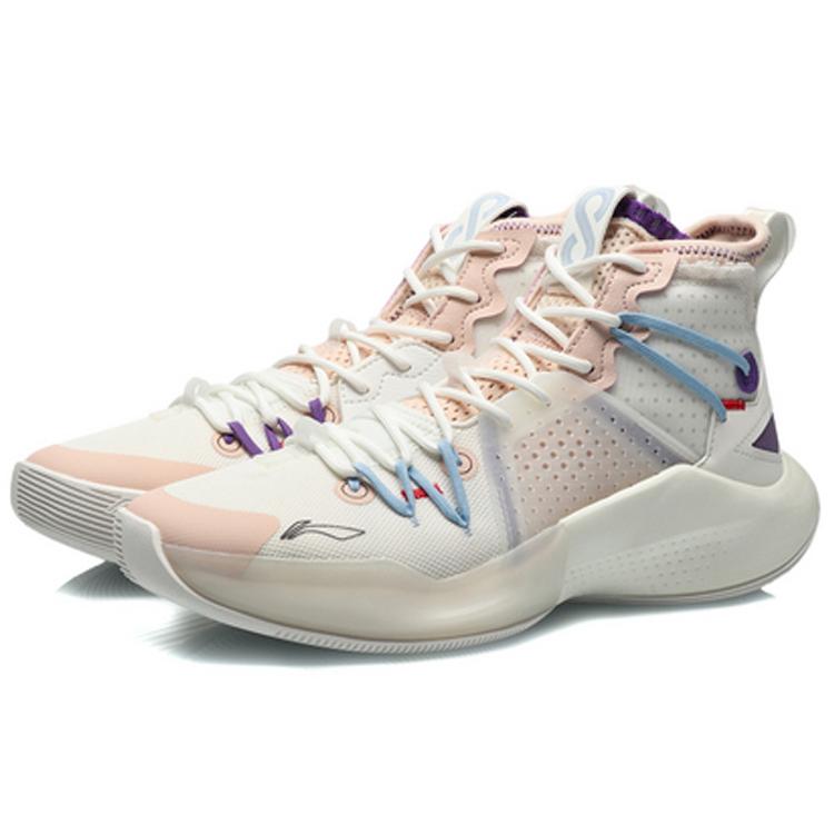 Li Ning SONIC 8 Slip Resistant Abrasion Resistant High Top Basketball Shoes Men's Pink White ABAQ107-3