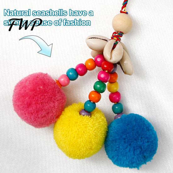 Tote Bag Decoration Tassel Pendant Retro Ethnic Style Straw Canvas Natural Shell Decor Colorful Fur Ball Keychain Handbag Accessory Handmade Beaded