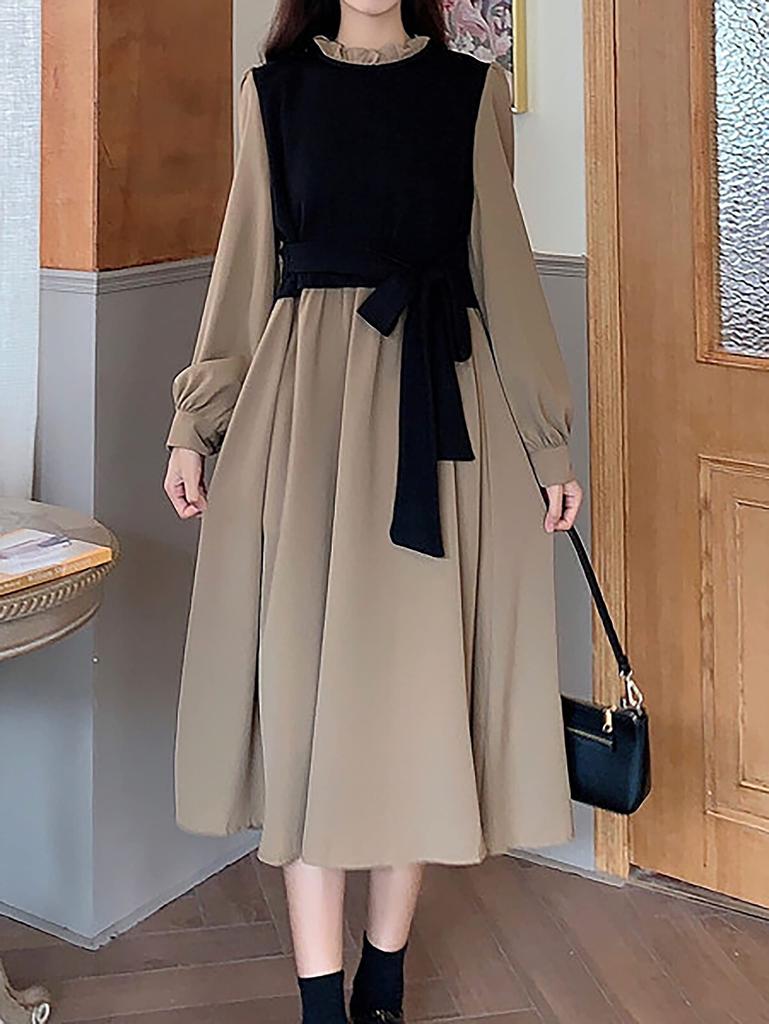 Babestar Layered Long Sleeve Skirt with Solid Long Perfect for Casual Black and Size Women's Dress, Ruffles, Color, A-Line, Waistline, Sleeves,