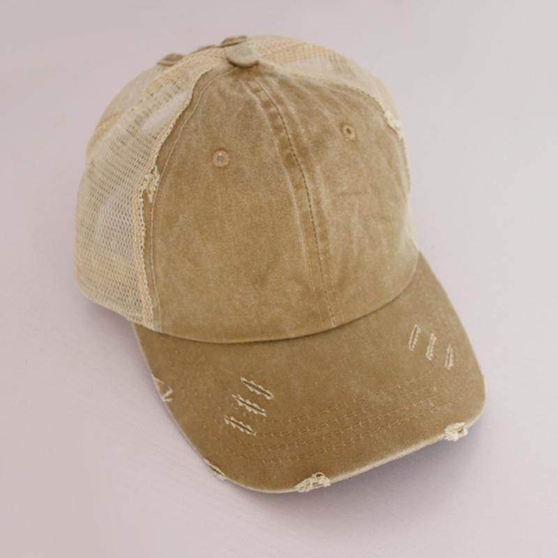 Vintage Ponytail Baseball Cap Women izable Fit Snapback Hat Mesh Distressed Summer Cap Woman Sunhat