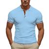 Men's Summer Casual V-Neck Ribbed T-Shirt Short Sleeve Color Tee Top For Holiday Outings