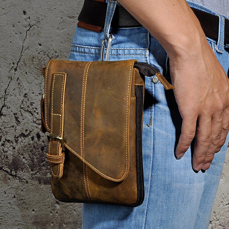 Quality Leather Male Casual Design Messenger Crossbody Bag Multifunction Fashion Travel Belt Waist Bag