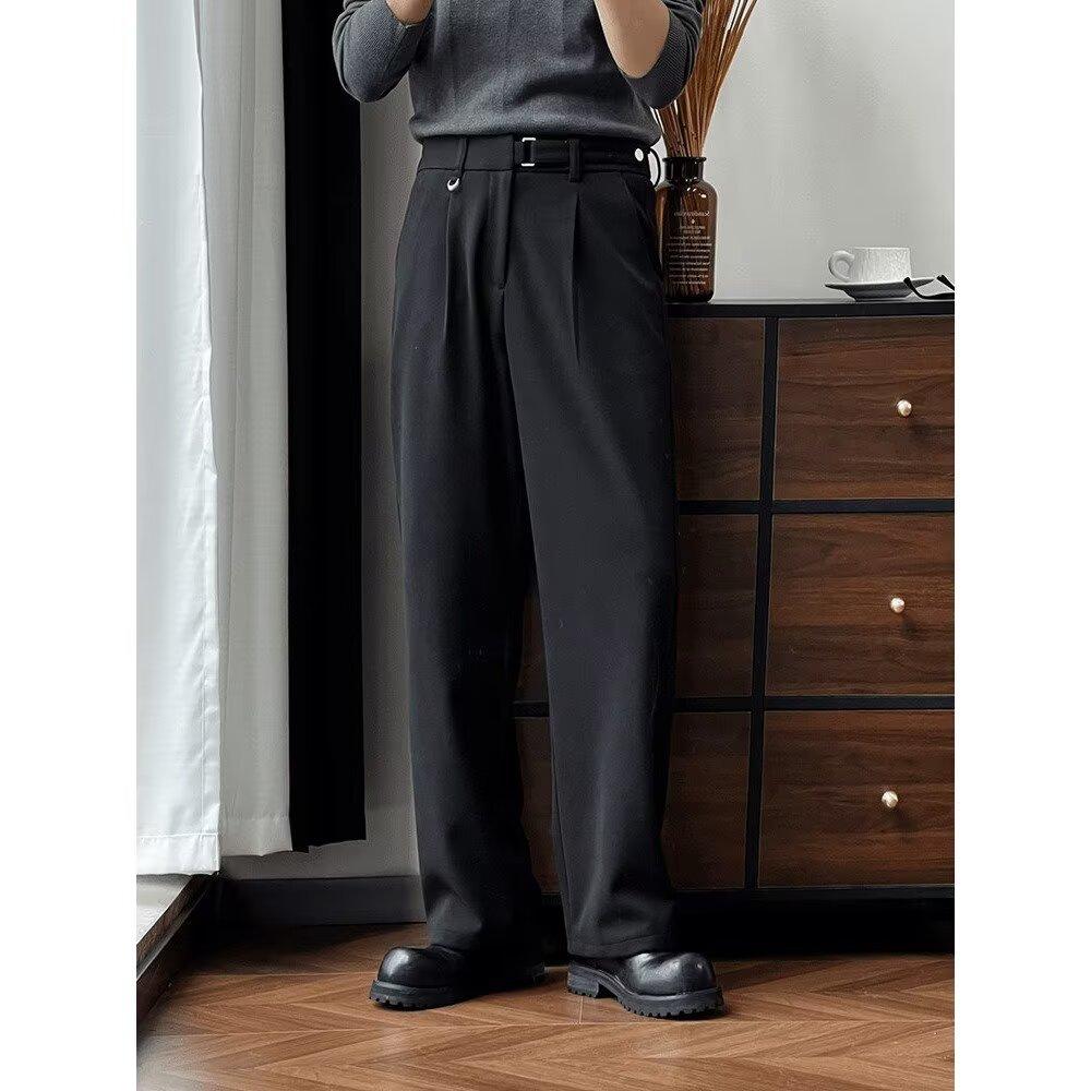 Three-dimensional Pleated Straight Trousers Men's Loose Trousers Wide-leg Spring and Autumn New Drop-down Men's High-end Casual Trousers