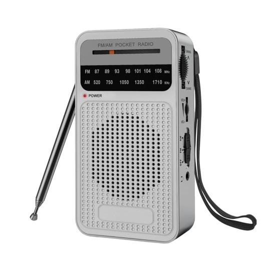 

Портативное AM/FM-радио с динамиком, чистым стереозвуком, портативное радио на батарейках с разъемом для наушников 3,5 мм серебряный
