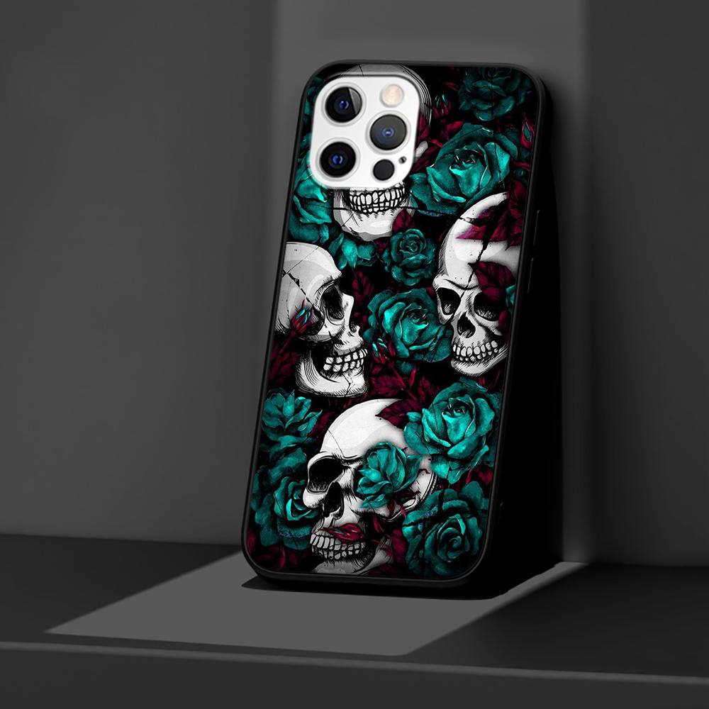 Grim Reaper Schädel Skelett Hülle für Apple iPhone 14 11 13 12 Pro Max XR 7 8 + SE 2020 XS 6 6s Plus 5 5s Schwarze Silikon Handyhülle