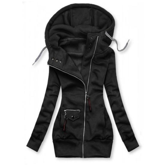 

Women Fashion Long Sleeve Drawstring Hooded Slim Jacket Coat Zipper Outerwear XL чорний