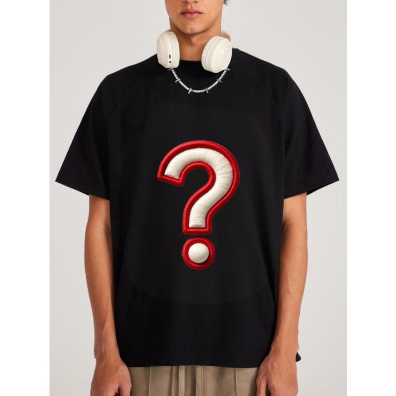 White T Shirt with Question Mark Print for Casual Wear
