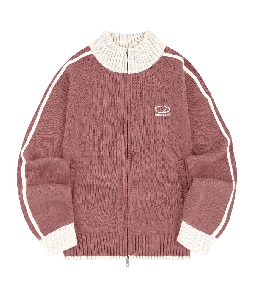 ODDSTUDIO Sporty Track Semi-Crop Knit Zip-Up - Pink