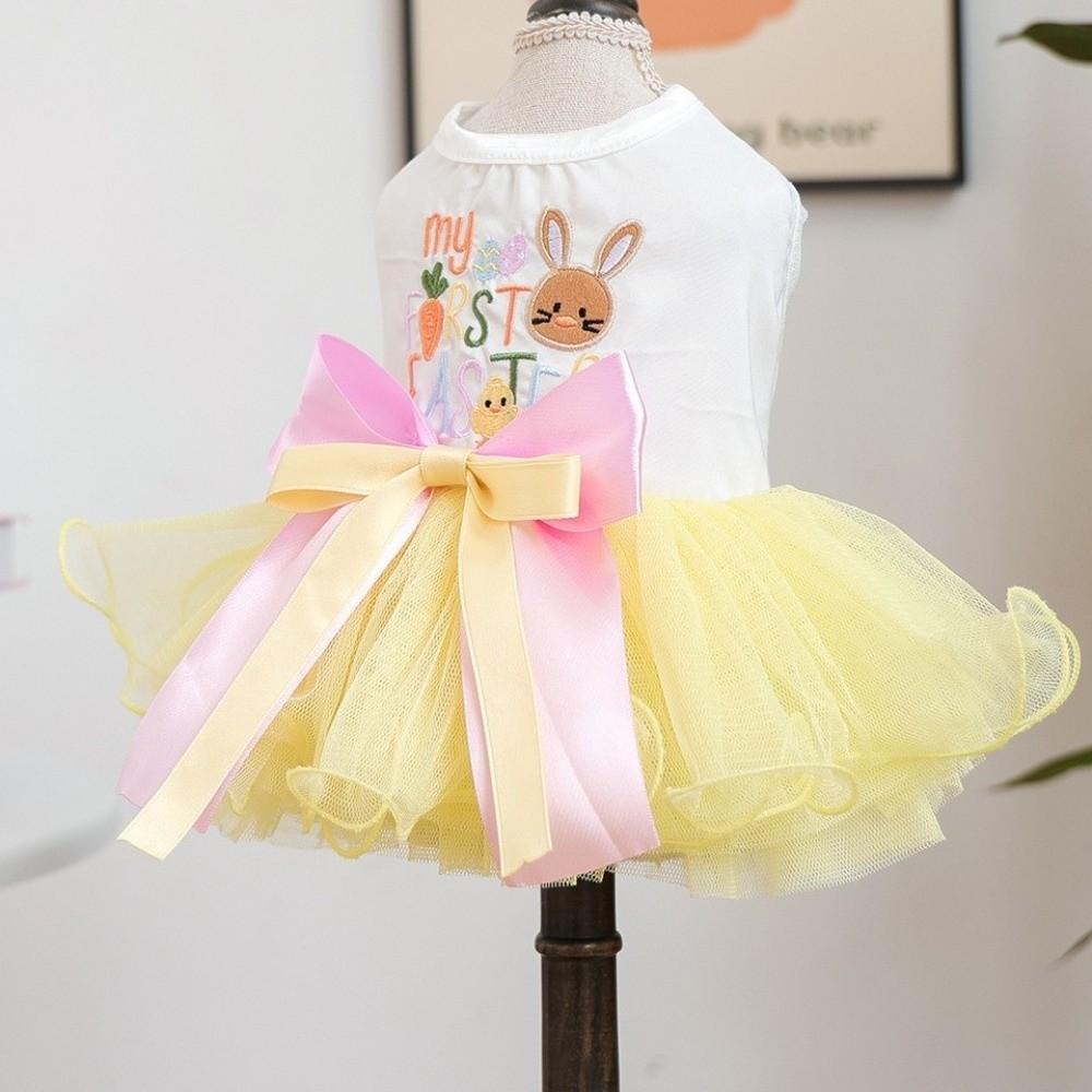 Bowknot Easter Dog Puffy Skirt Rabbit Pattern Dogs Mesh Fluffy Skirt  Easter Sunday