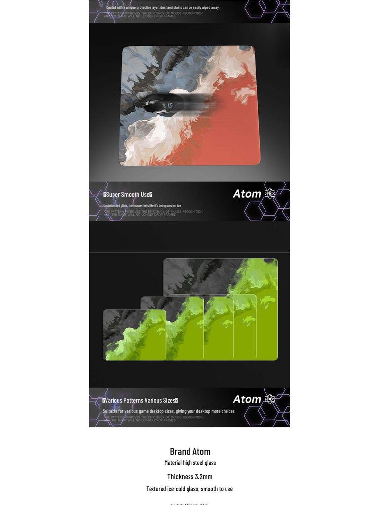 Atom Adam Tempered Photovoltaic Glass Mouse Pad – Smooth, Upgraded FPS Gaming Desk Mat for Office and Home