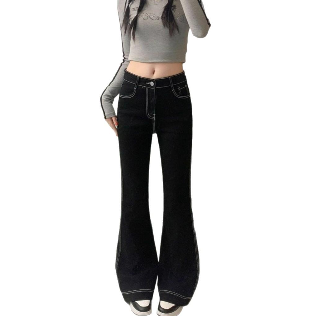 Not Sticky Legs High Waisted Large Size Black Micro Flared Wide Leg Jeans Women Spring Autumn Draped Drag Floor Long Trousers Long Denim Pants