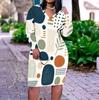 Women Plus Size V Neck Long Sleeve Printed Fitted Straight Midi Dress