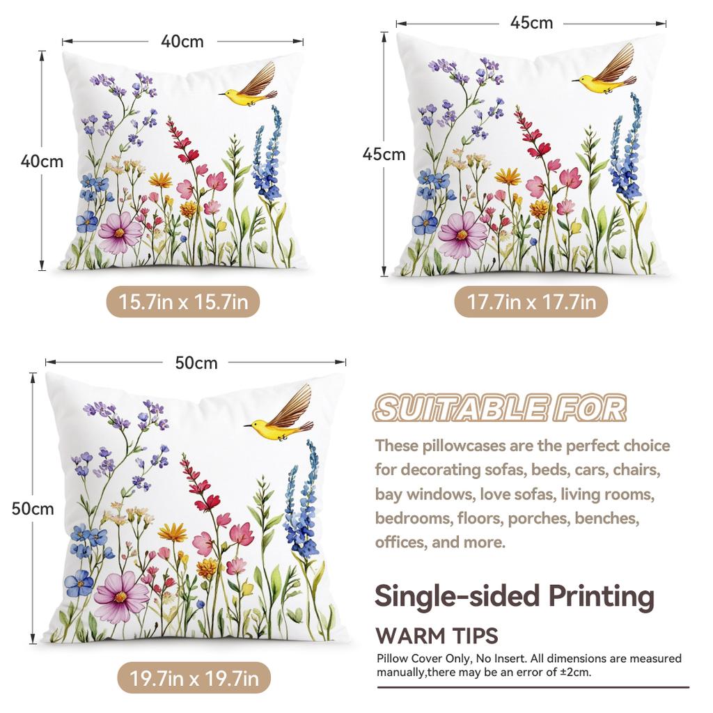 1/4pcs Floral Watercolor Painting Cushions Pillowcase Polyester Cushion Cover Throw Pillow Pillowcover Home Car Sofa Decor