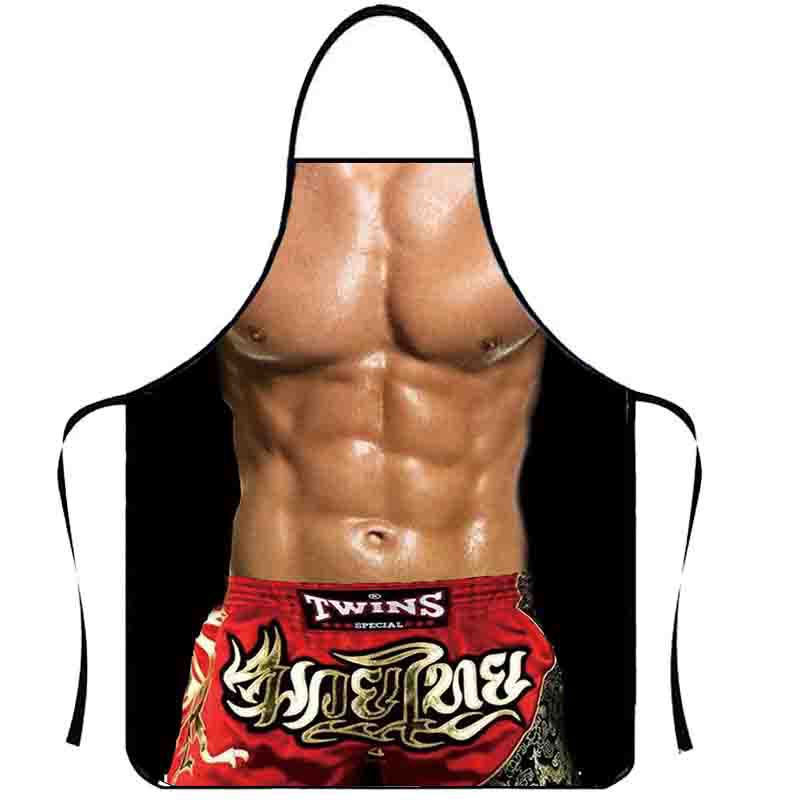 Playful Muscle Body Pattern Sleeveless Apron Washable Kitchen Apron For Barbecue Friend Gathering Party Gift