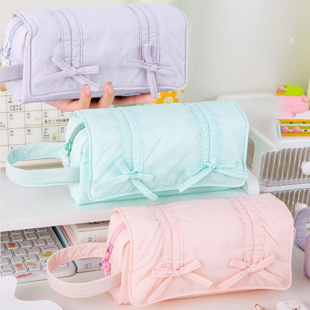 

Canvas Bowknot Pencil Bag Solid Color Pen Case Fashion Stationery Bag Students фіолетовий