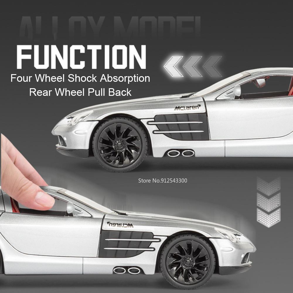 1:24 SLR GTR F1 Sports Car Model Toy Alloy Diecast Shock Absorption Supercar Sound Light Doors Opened Models Kids Christmas Toys