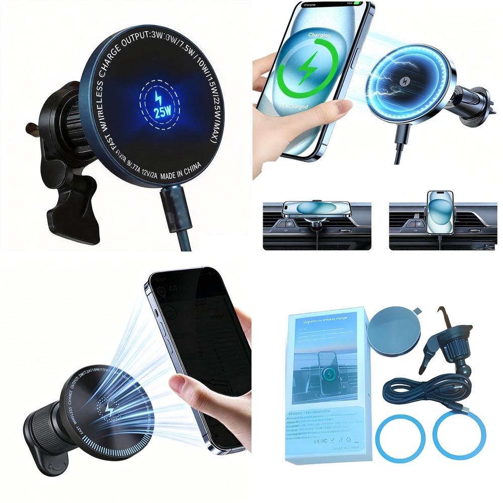 Elegant 15W 25W Strong Magnetic Car Charger Wireless Air Vent Mount Holder Providing Stable Secure Hold Portable Compact Design