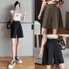 Women's High-Waist Black Bermuda Shorts: Summer, Loose, Straight-Leg, Slimming A-Line, Hong Kong Style.