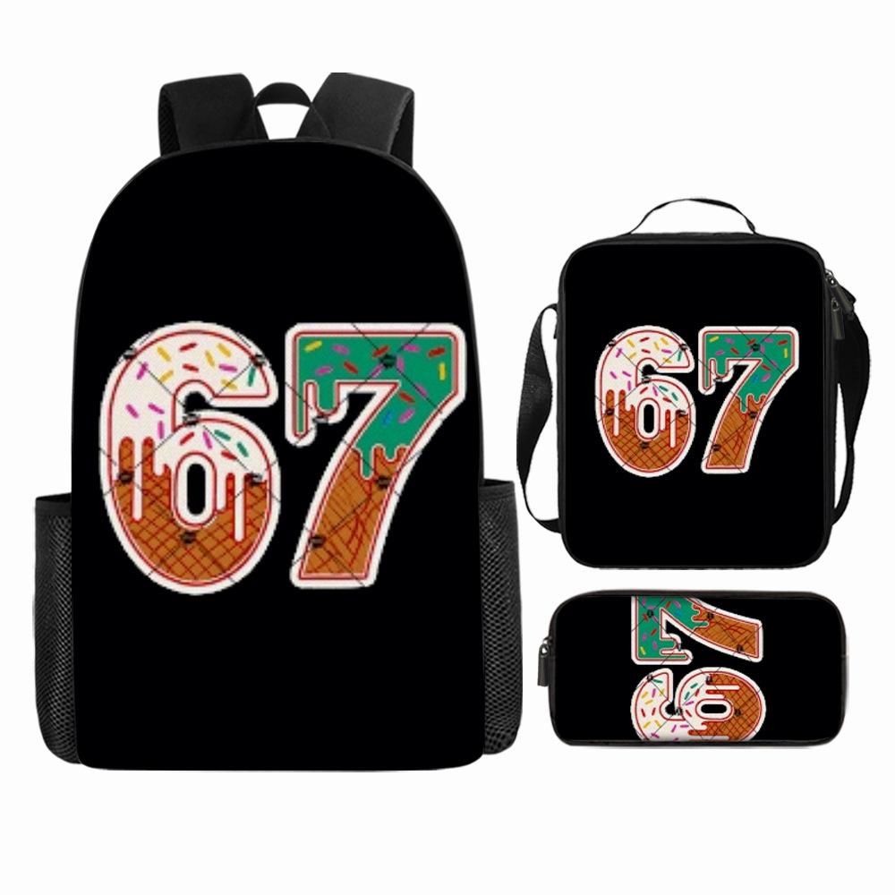 Large Capacity Schoolbag with Shoulder Strap; Student Three-piece Pencil Case Set