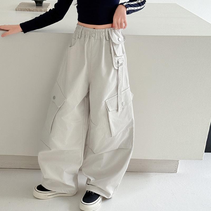 Girls' Korean Style Wide-Leg Cargo Pants - Spring/Autumn 2025 Collection