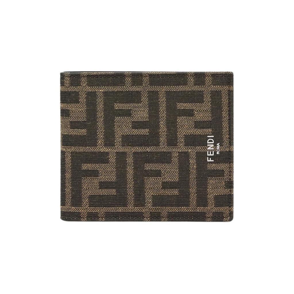 Fendi Ff Logo Monogram Double Fold Design Jacquard Fabric With Leather Wallet Men Wallet Brown 7M0169ALWKF0L3T