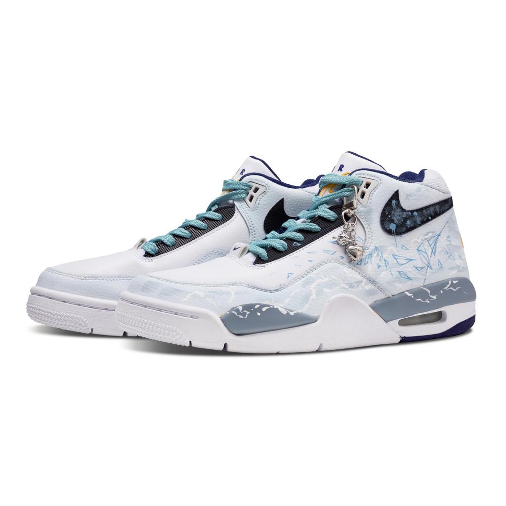Nike Flight Legacy Star Floral Slip Resistant Coverage Support Mid Top Vintage Basketball Shoes Men's Light Blue BQ4212-102(Team365-)
