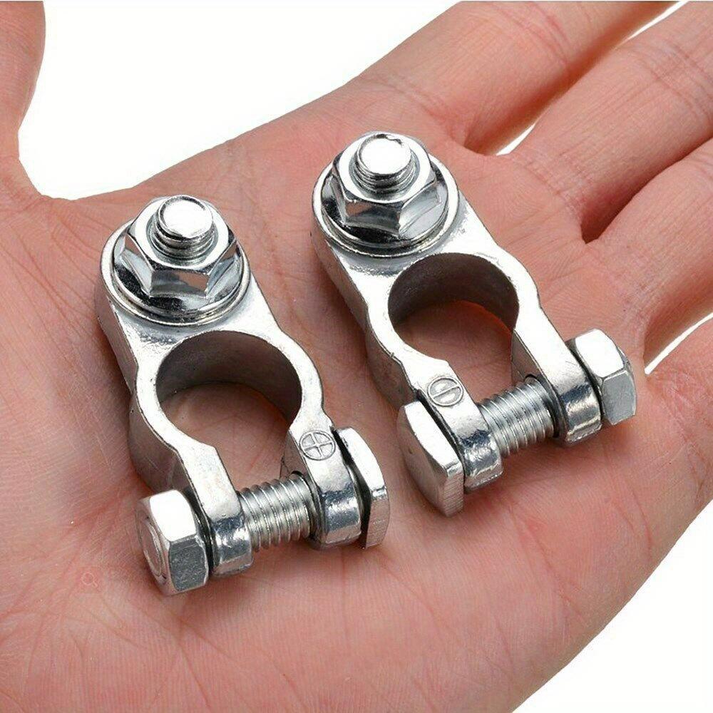 1Pair Car Battery Terminal Clamps Adjustable Conductive Caps Heavy Duty Stud Type Cable Positive Negative