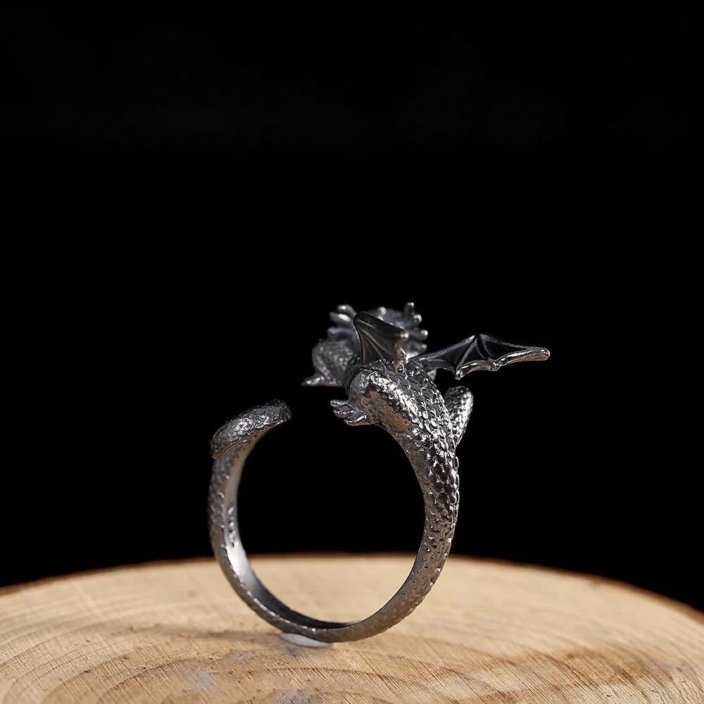 Vintage Dark Dragon Opening Rings for Men Women Cute Animal Silver Color Metal Punk Fashion Finger Ring Fashion Jewelry Party
