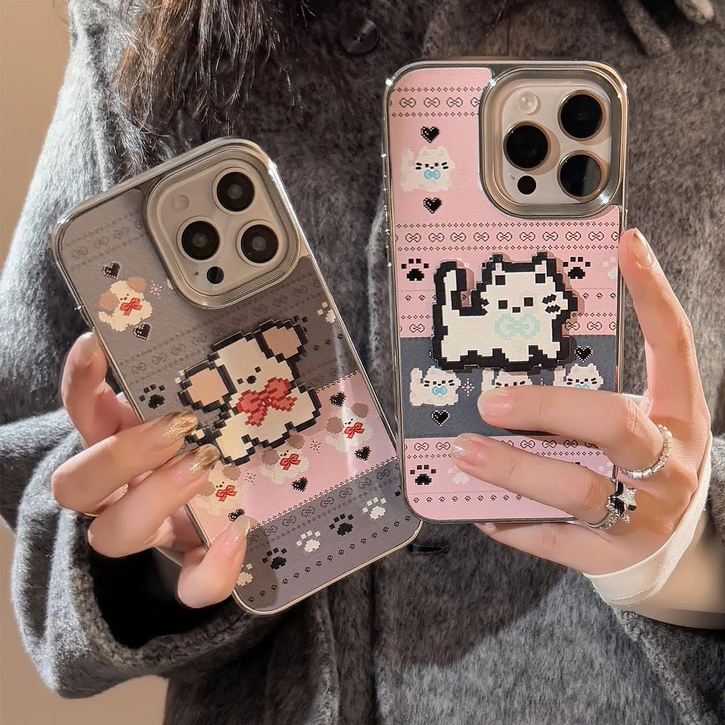 Fair Isle Cartoon Apple 16 Mobile Phone Case 17promax Leather 15 Suitable for IPhone13 Electroplated Hard 11 Couple Style