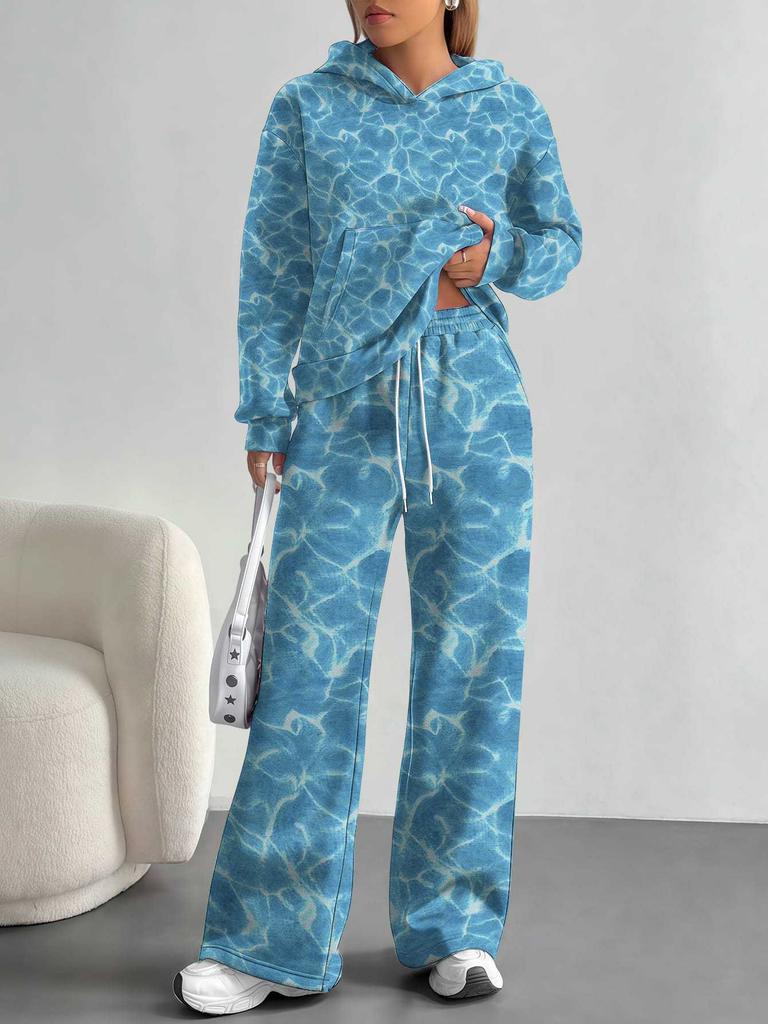 European And American Autumn And Winter Casual Long-Sleeved Retro Pattern Set Women'S Hooded Sweater Trousers Two-Piece Set