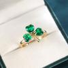 Fashion Green Crystal Three-leaf Clover Ring for Women Girls Gold Color Lucky Rings Wedding Party Jewelry Gift