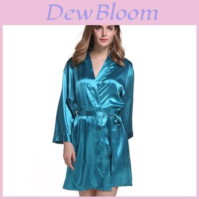 Bata de Satén de Seda para Dormir para Mujer Verano Ligera Kimono Corto Ropa de Estar